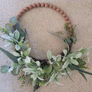 Beaded eucalyptus greenery door or wall wreath farmhouse